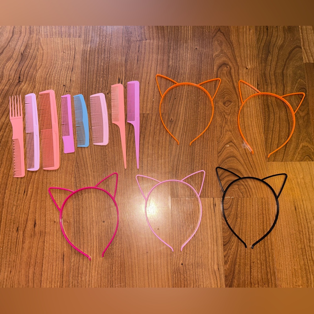 Colorful Combs and Cat Ear Headbands Set